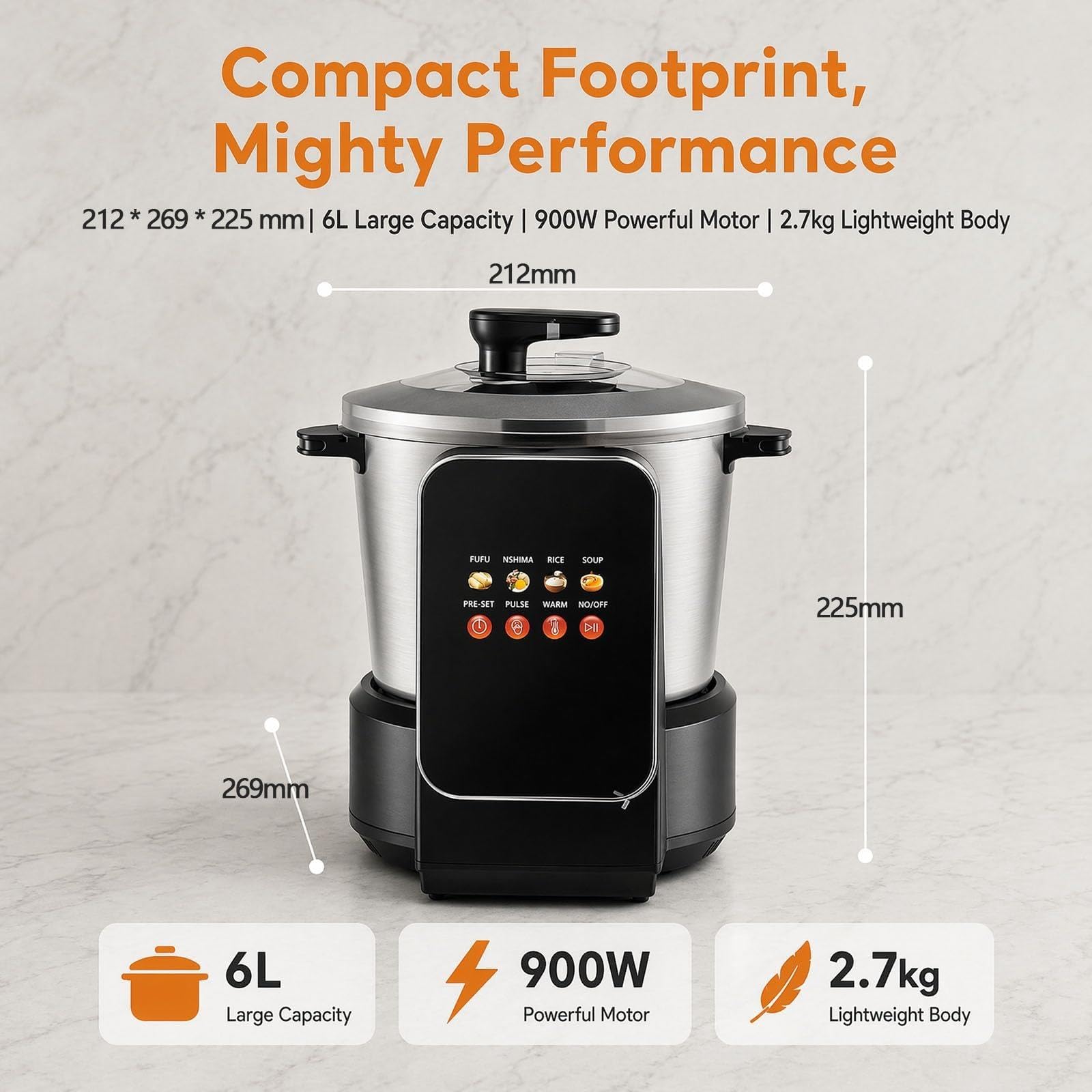 Robot da cucina, 6 l 900 w, macchina Fufu elettrica automatica da 6 l