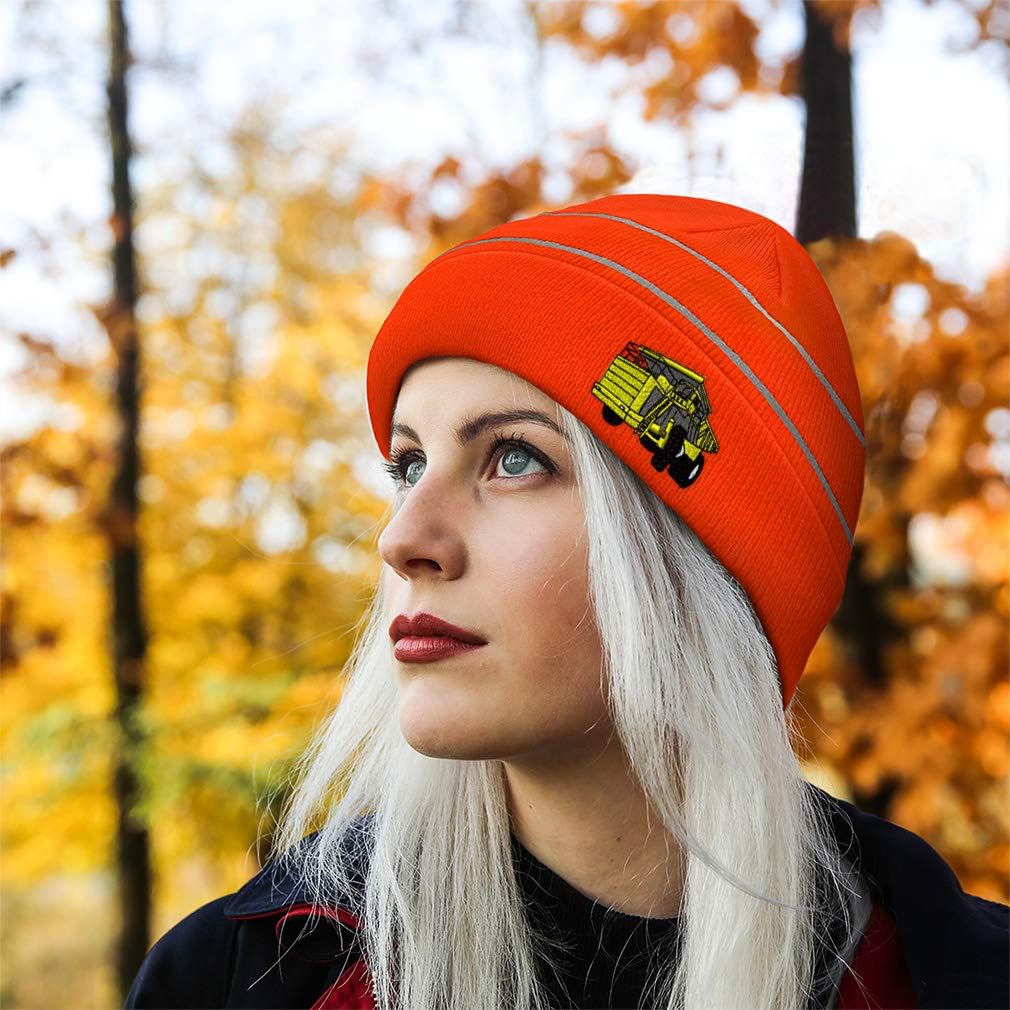Custom Reflective Beanie Yellow Big Dump Truck Embroidery Acrylic