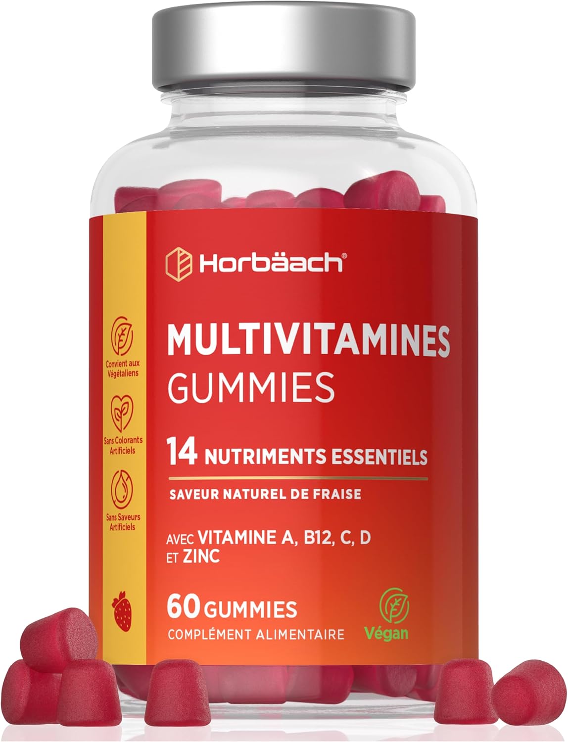 Gummies Adult Multivitamins | 14 Essential Mineral Vitamins – Vitamin A, Vitamin B12, Vitamin C, Vitamin D and Zinc | 60 Vegan Gummies | Multivitamins and Minerals | Horbaach