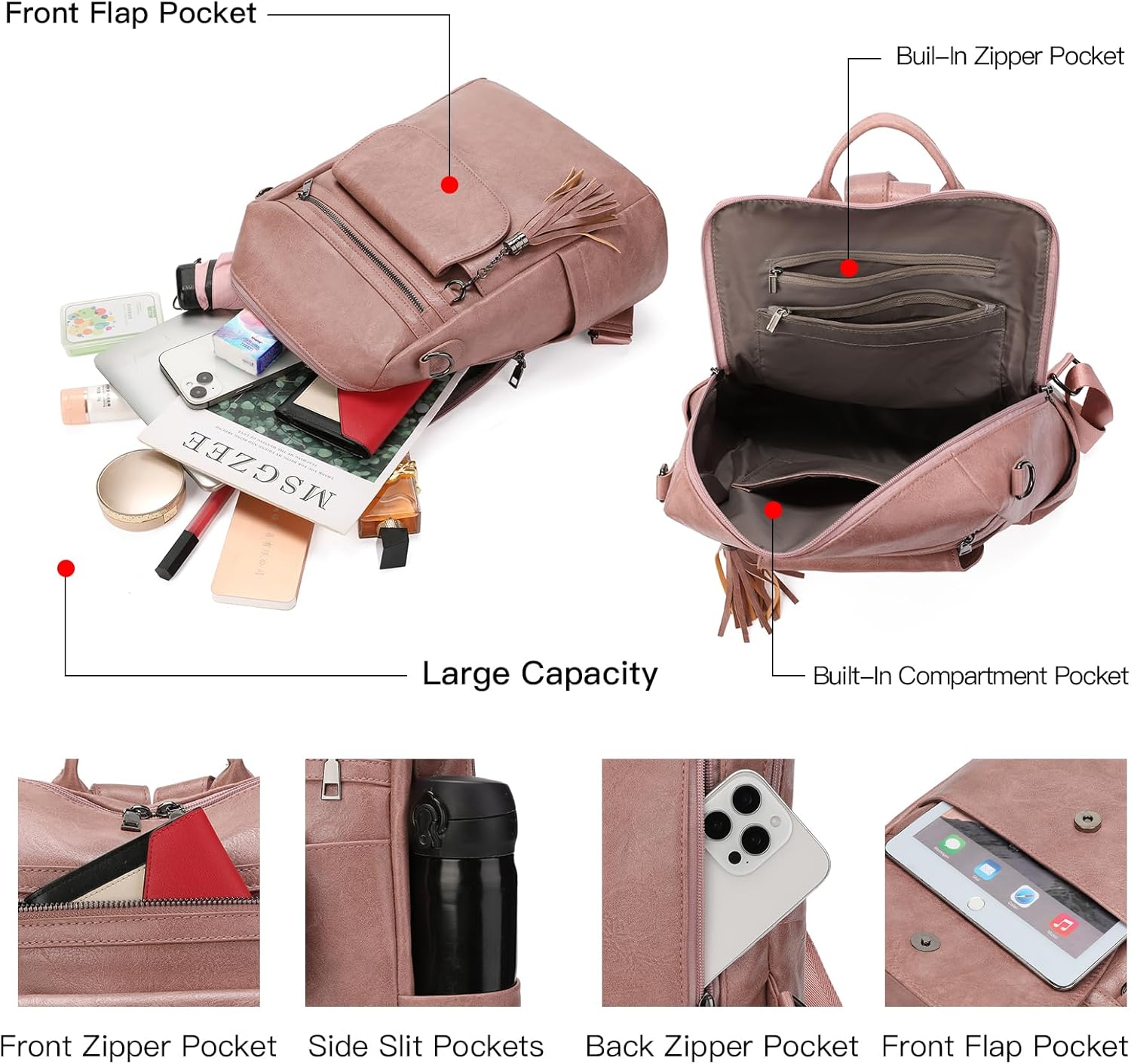 GAEKEAO Backpack Purse for Women Fashion Ladies PU Leather Convertible Shoulder Bags PU Leather Handbag Casual Travel Daily - Image 3