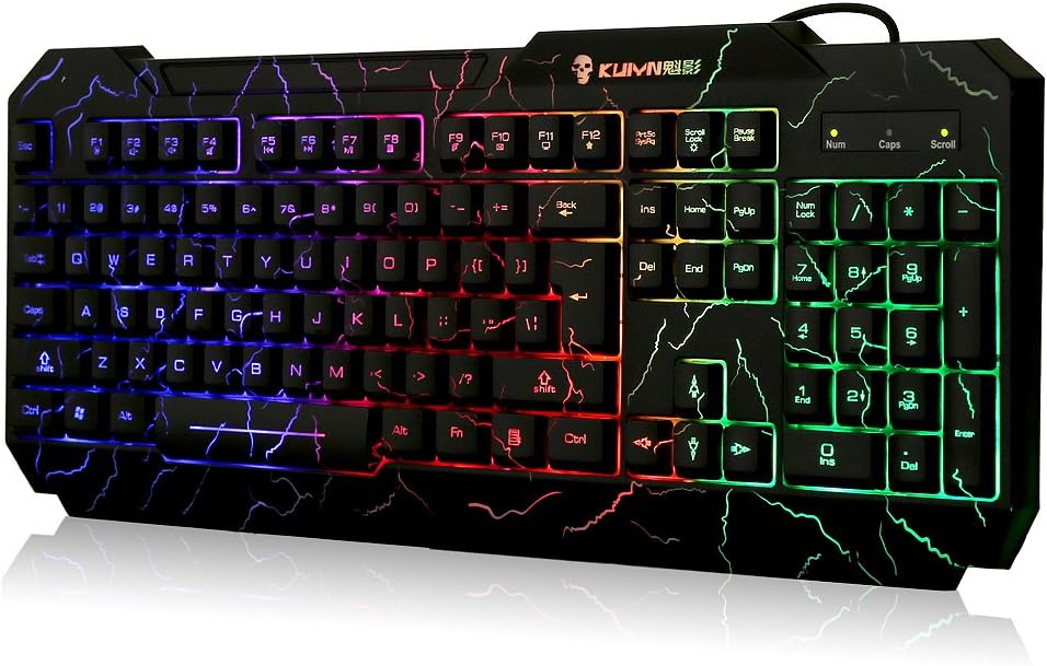Crack Rainbow Backlit Keyboard colorful LED Illuminated Gaming PC Keyboard with Spill-Resistant Design
