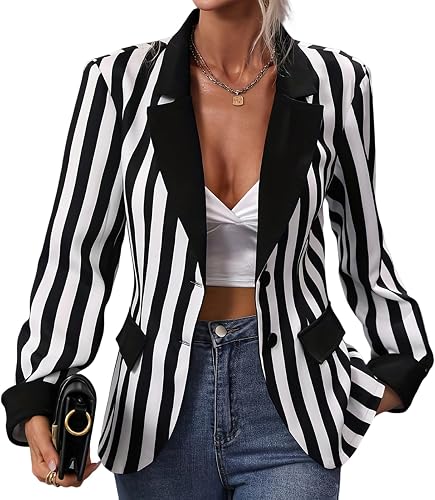 IDOPIP Women Black and White Striped Blazer Halloween Costume Outfit for Women C