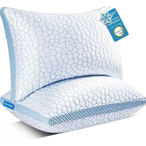 QUTOOL Enhanced Cooling Pillows Queen Size Set of 2,CertiPUR-US Shredded Memory Foam Pillows 2 Pack for Hot Sleeper, Adjustable Bed Pillow for Side, Back, Stomach Sleepers Support Yet Soft, Home Gifts