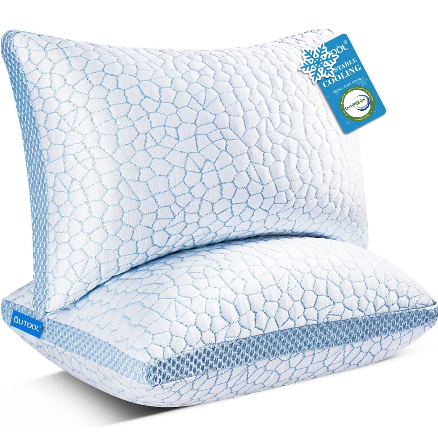QUTOOL Enhanced Cooling Pillows King Size Set of 2, CertiPUR-US Shredded Memory Foam Pillows 2 Pack for Hot Sleeper, Adjustable Bed Pillow for Side, Back, Stomach Sleepers Support Yet Soft, Home Gifts