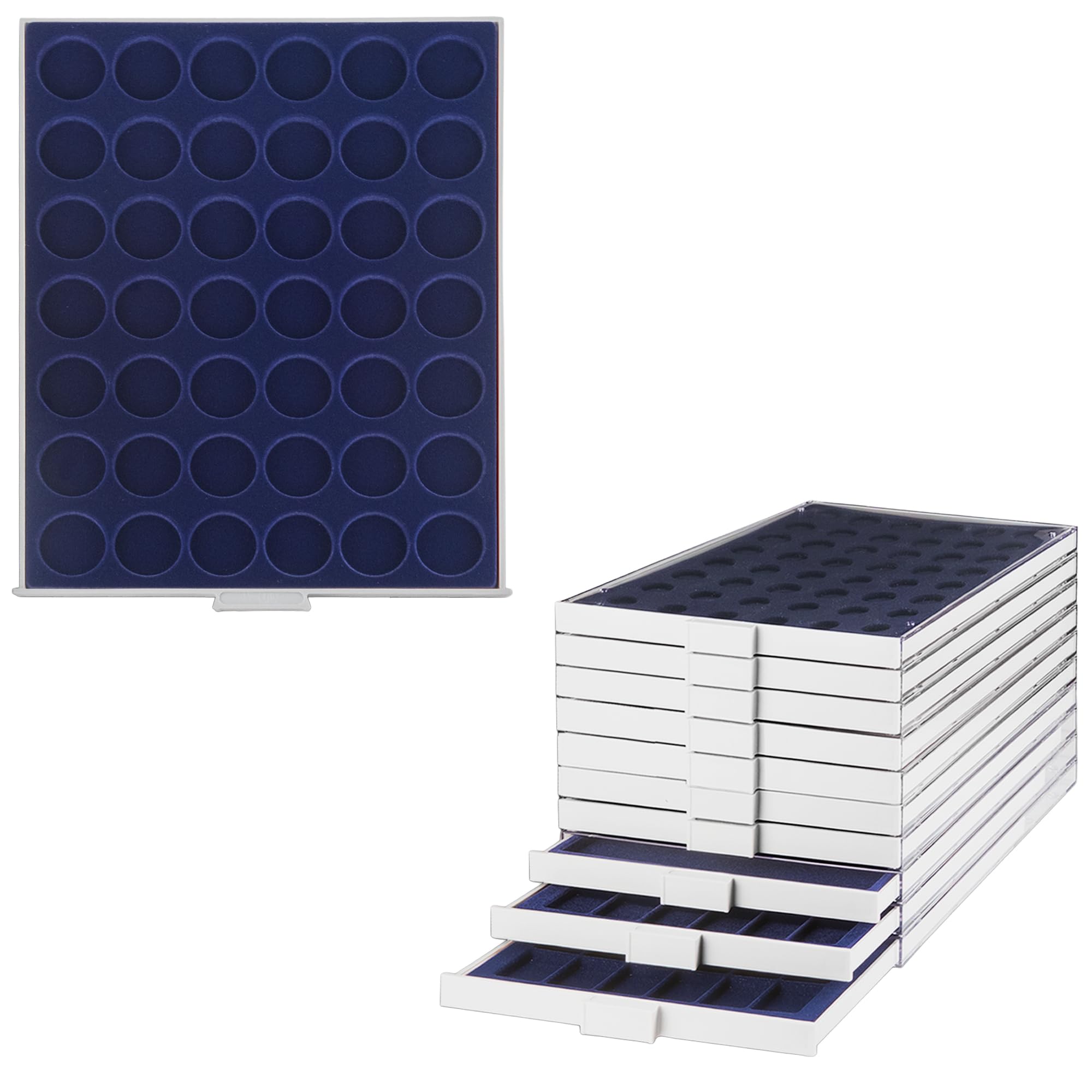 Prophila Collection Blue Prophila Coin Box Gray 42 Round Compartments For 2-€Uro-Coins In Capsules Or Coins Up To 32 Mm, Insert