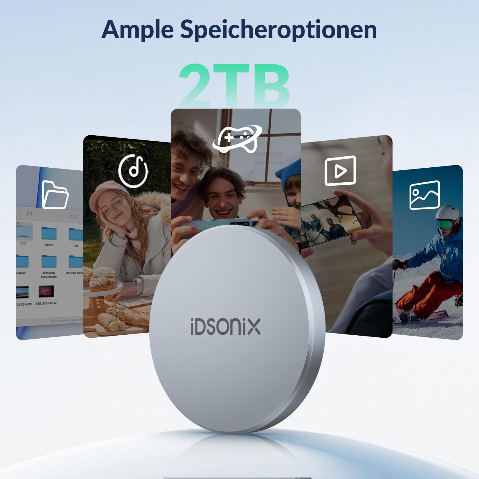 iDsonix 2TB Magnetische Externe SSD, bis zu 2000 MB/s, Aluminium Portable SSD USB 3.2 Gen 2x2, 4K Prore HDR, Externe Solid State Drive für iPhone 17/16/15/PS5/Android-Smartphones/Mac/Windows/Tablets
