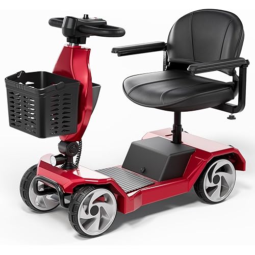 Foldable Mobility Scooters for Seniors, 4 Wheel Lightweight Mobility Scooters for Adults, Powered Electric Wheelchair, Mobility Scooter with Seat, Folding Travel Motorized Scooter - Red