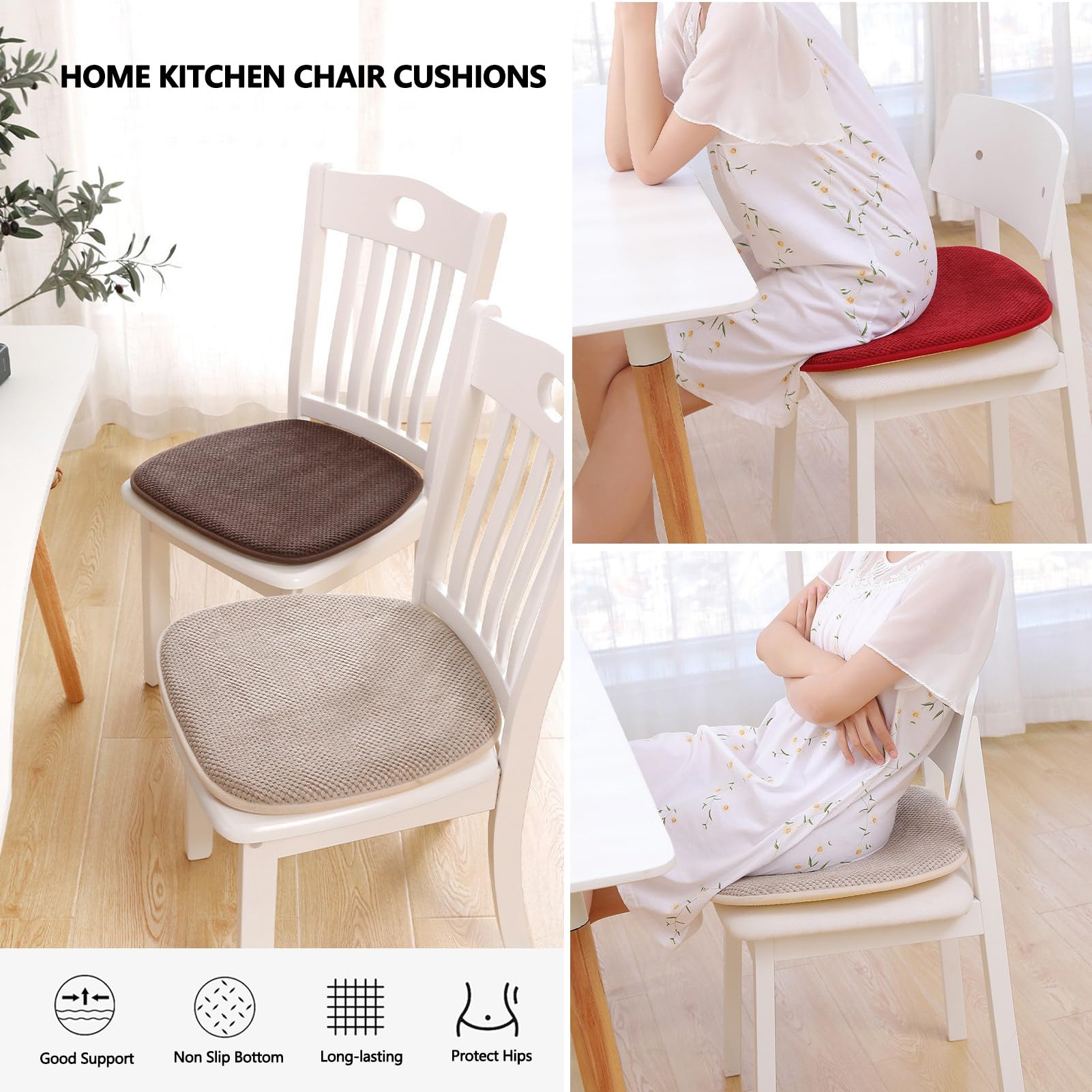 Sunsleek Cuscini per sedie da pranzo, a forma di D, con fodera rimovibile e lavabile e legacci, cuscini per sedie per cucina, sala da pranzo al coperto, sedie da patio, 43 x
