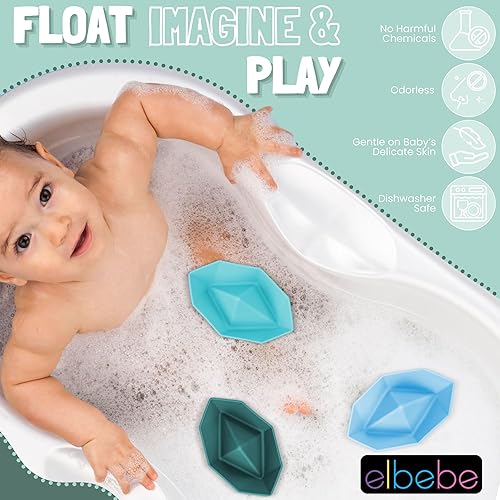 Miniatura 5 de elbebe Juguete de barco (juego de 4) - Juguetes suaves de baño para bebés, juguetes apilables de silicona, juguetes para niños pequeños, juguetes de