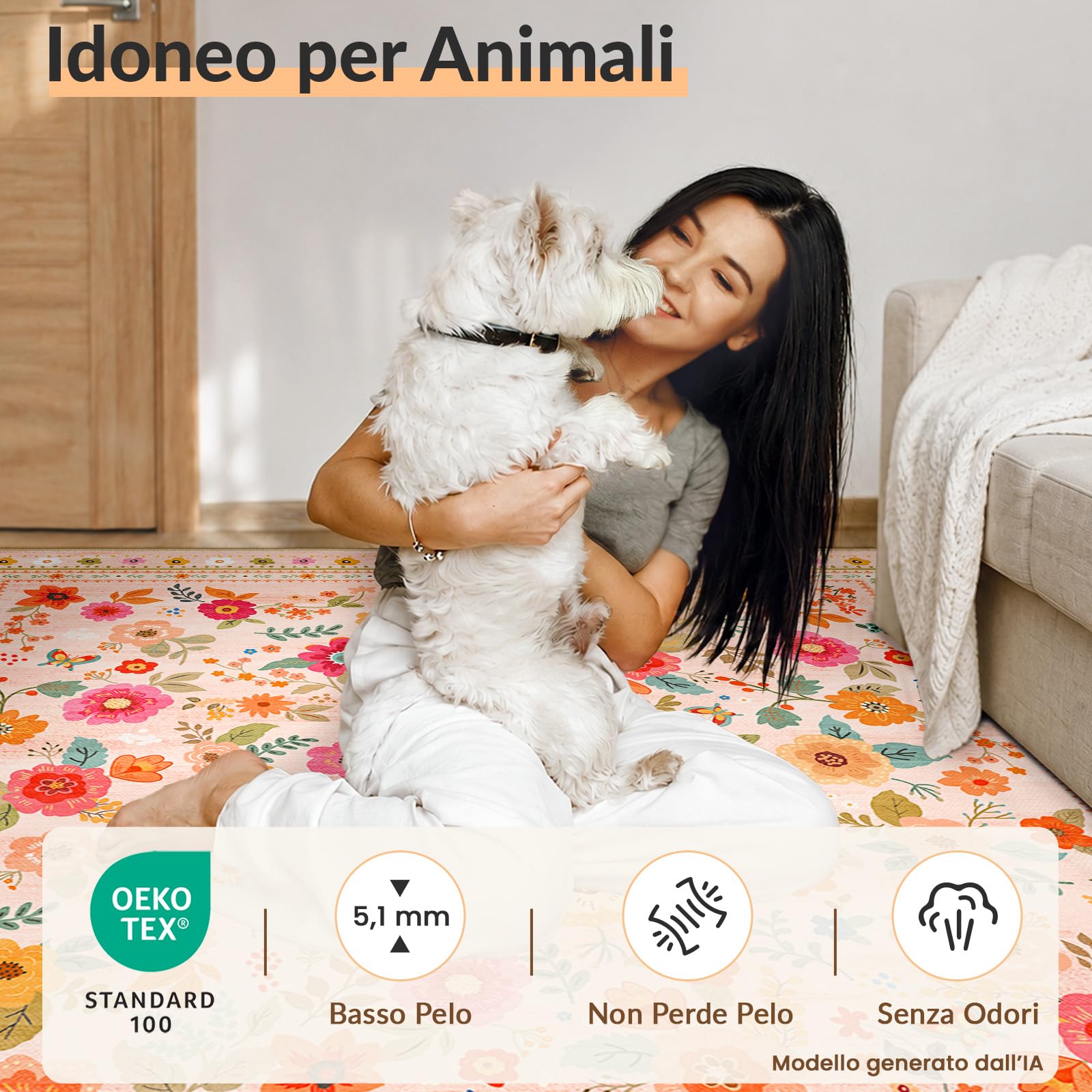 INOVADAY Tappeto Lavabile 90x150 cm Rosa/Beige Tappeto da Soggiorno | Camera da Letto, Cucina, Bagno, Sala da Pranzo, Pelo Corto, Antiscivolo, Stampa Floreale, Boho, Morbido, Facile da Pulire