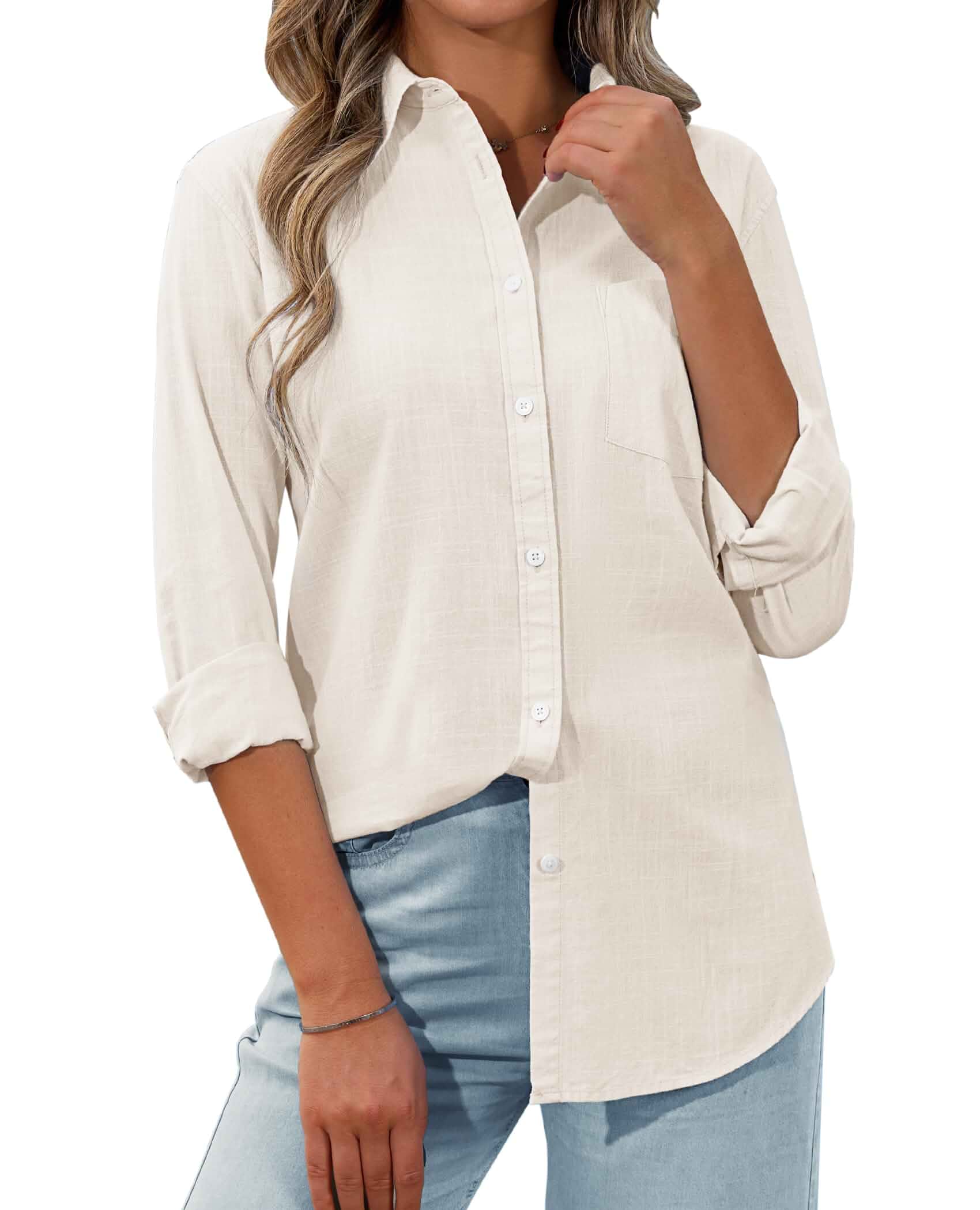 siliteelon Womens Button Down Shirt Linen Button Up Shirts for Women Long Sleeve Summer Shirt Collared Blouse Linen Tops