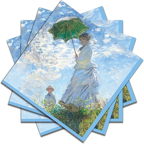RainCaper Paquete de 20 servilletas de bebidas Monet "Mujer con sombrilla"  Servilletas de cóctel plegadas de 5 x 5 pulgadas, servilletas