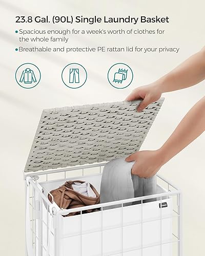 Miniatura 3 de SONGMICS Cesta para la ropa sucia, cesta de lavandería de 110 litros con ruedas, cesta de ropa de 2 secciones con tapa de ratón, bolsa plegable