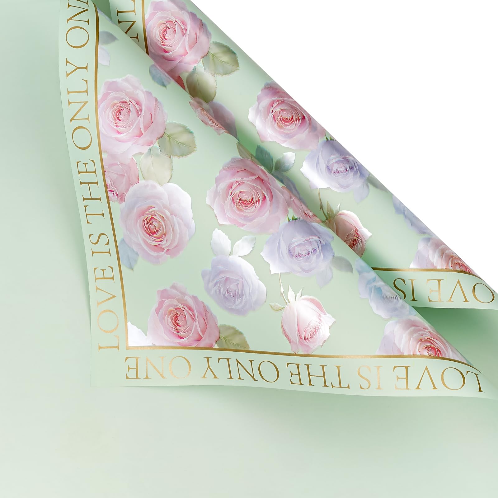 RUSPEPA 20 Sheets Flower Wrapping Paper, Rose Waterproof Floral Bouquet Wrapping Paper, Florist Supplies Packaging for Birthday, Wedding and DIY Crafts, Green