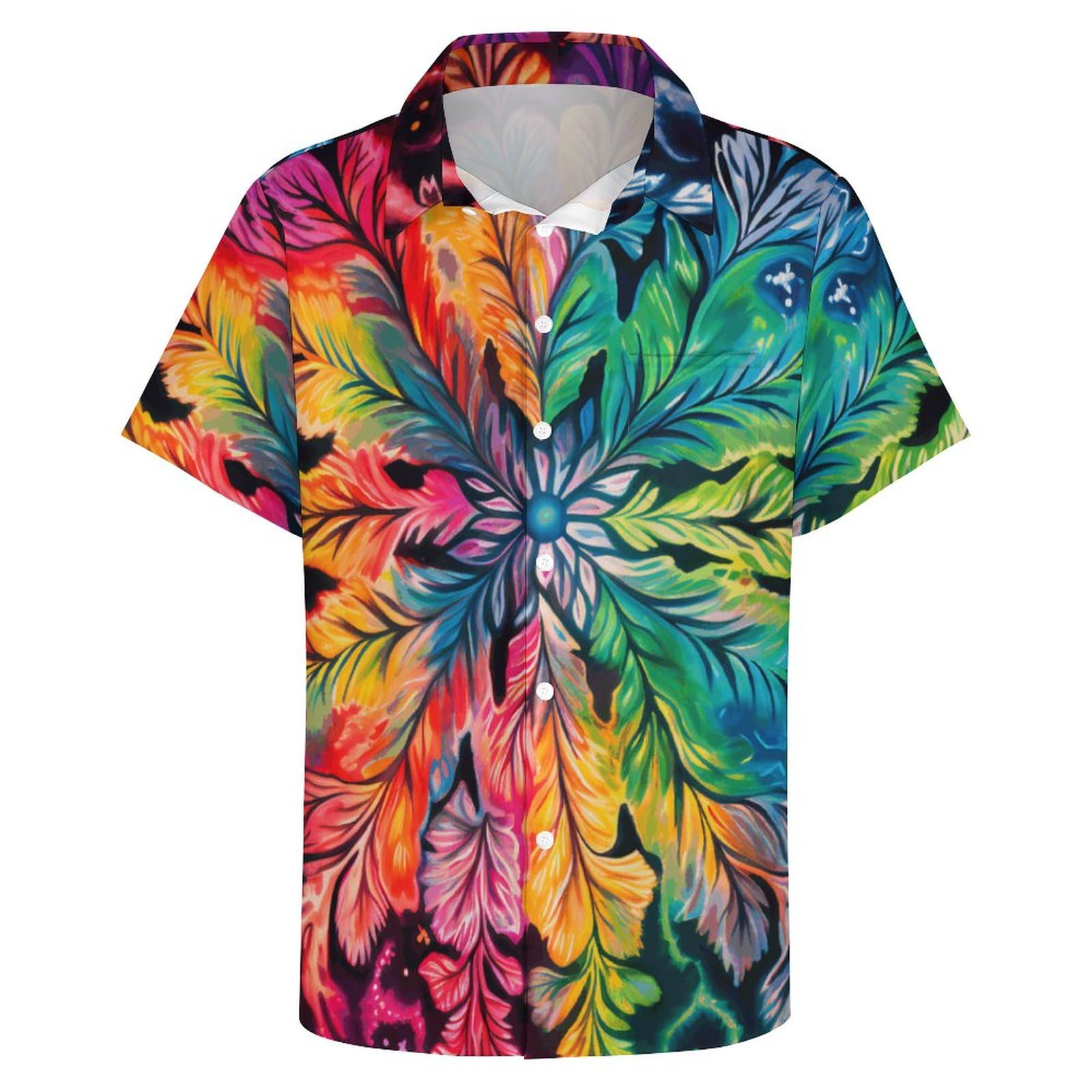 LiohansMen Psychedelic Colorful Tie-Dye 3D Printing Button Shirt Mysterious Aurora Totem Short Sleeve Shirt