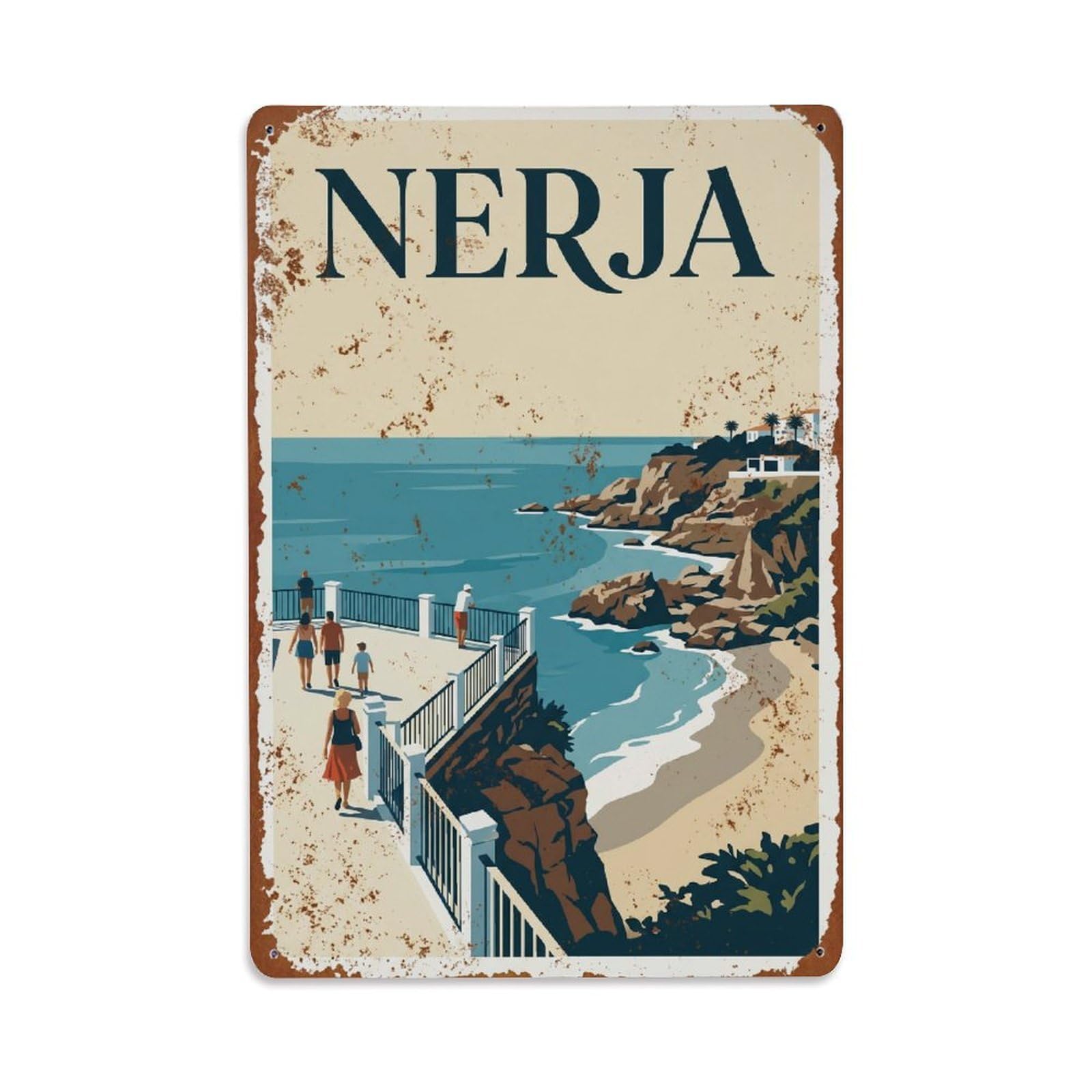 Vintage Travel Nerja Spain Metal Tin Sign