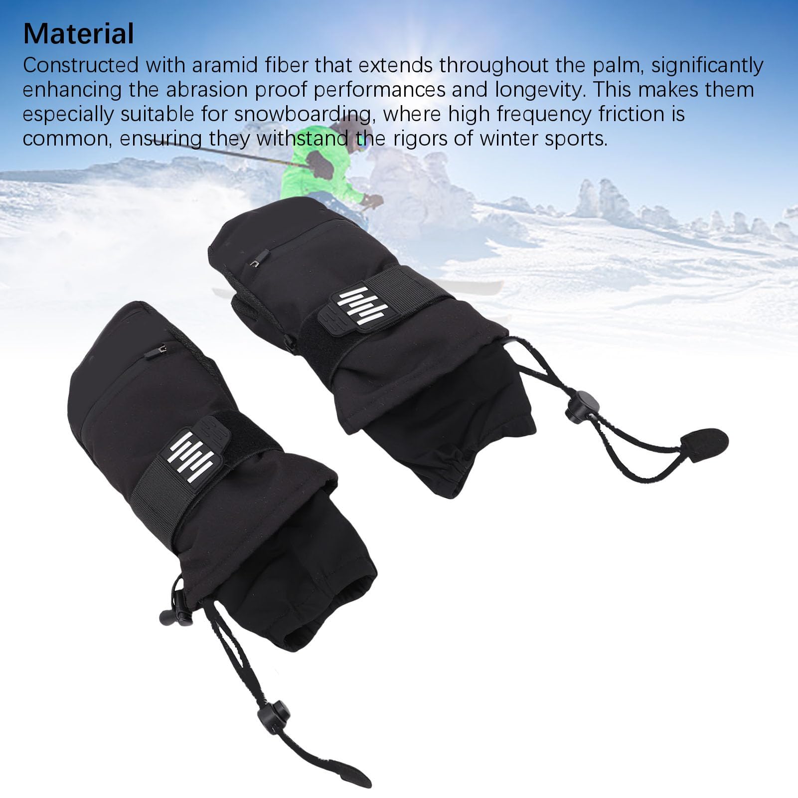 Demeras Manoplas Esquí Aisladas Impermeables con Muñequera para Snowboard Fibra Aramida Negro 2 Unidades