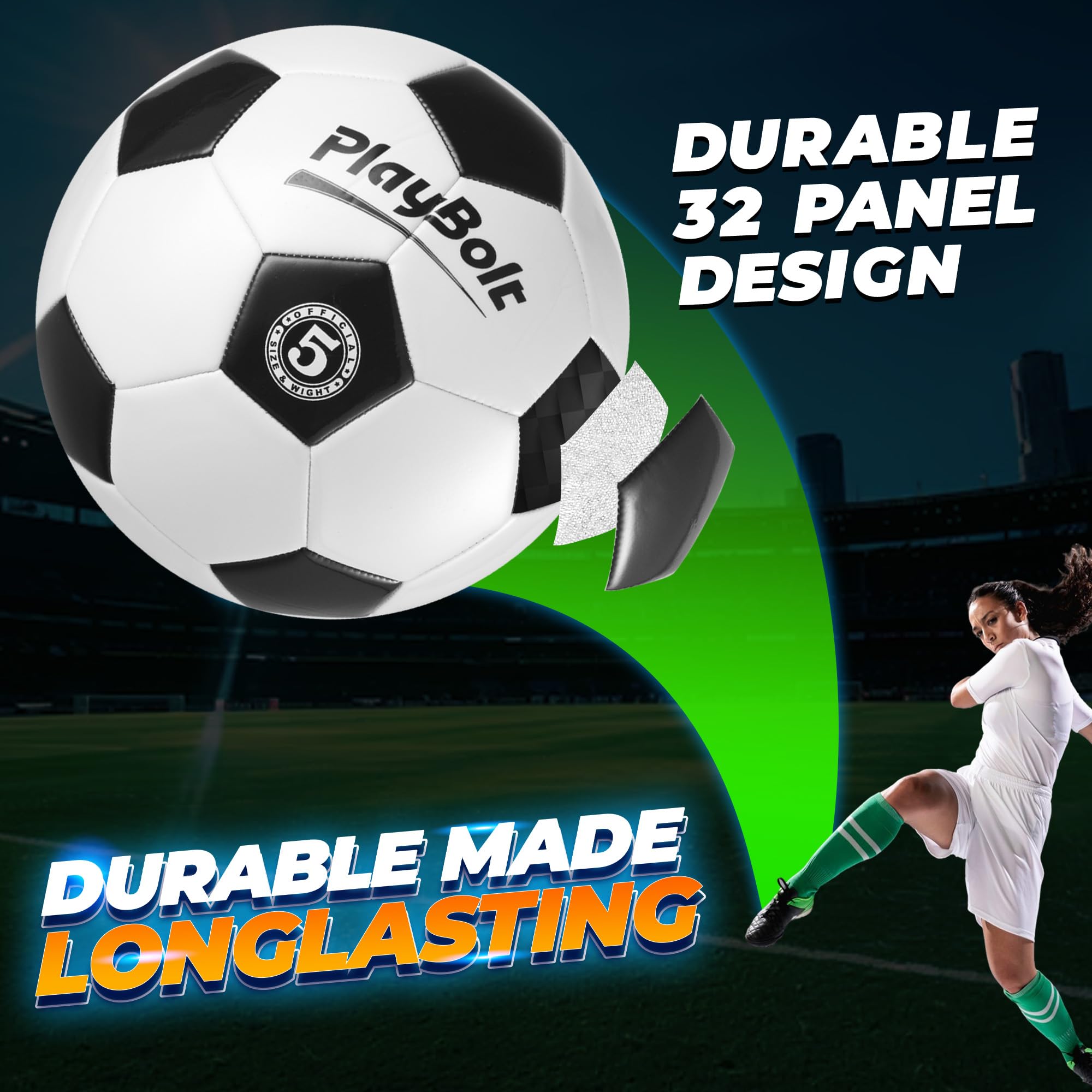 Soccer Ball Size 2/3/4 or 5 - Premium PVC Leather Cover - Youth Soccer Balls with Pump - Sports Training, Practice, Match & Game Ball for Kids, Toddlers, Teens & Adults (Pack of 1 or 4)