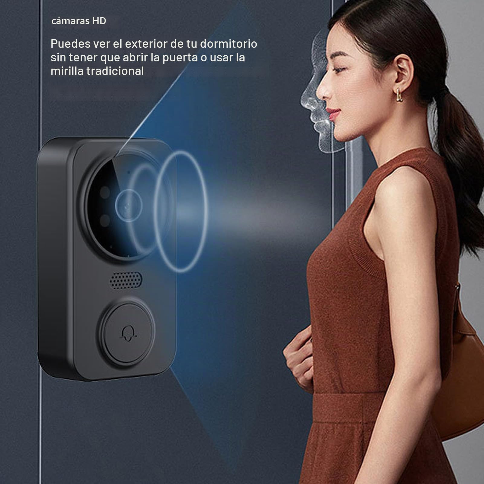 Inalámbrico de Videoportero WiFi, de Timbre de Intercomunicador Visual HD 1080P de Voz Bidireccional con Cámara y Monitor, Timbre de Video Inalámbrico