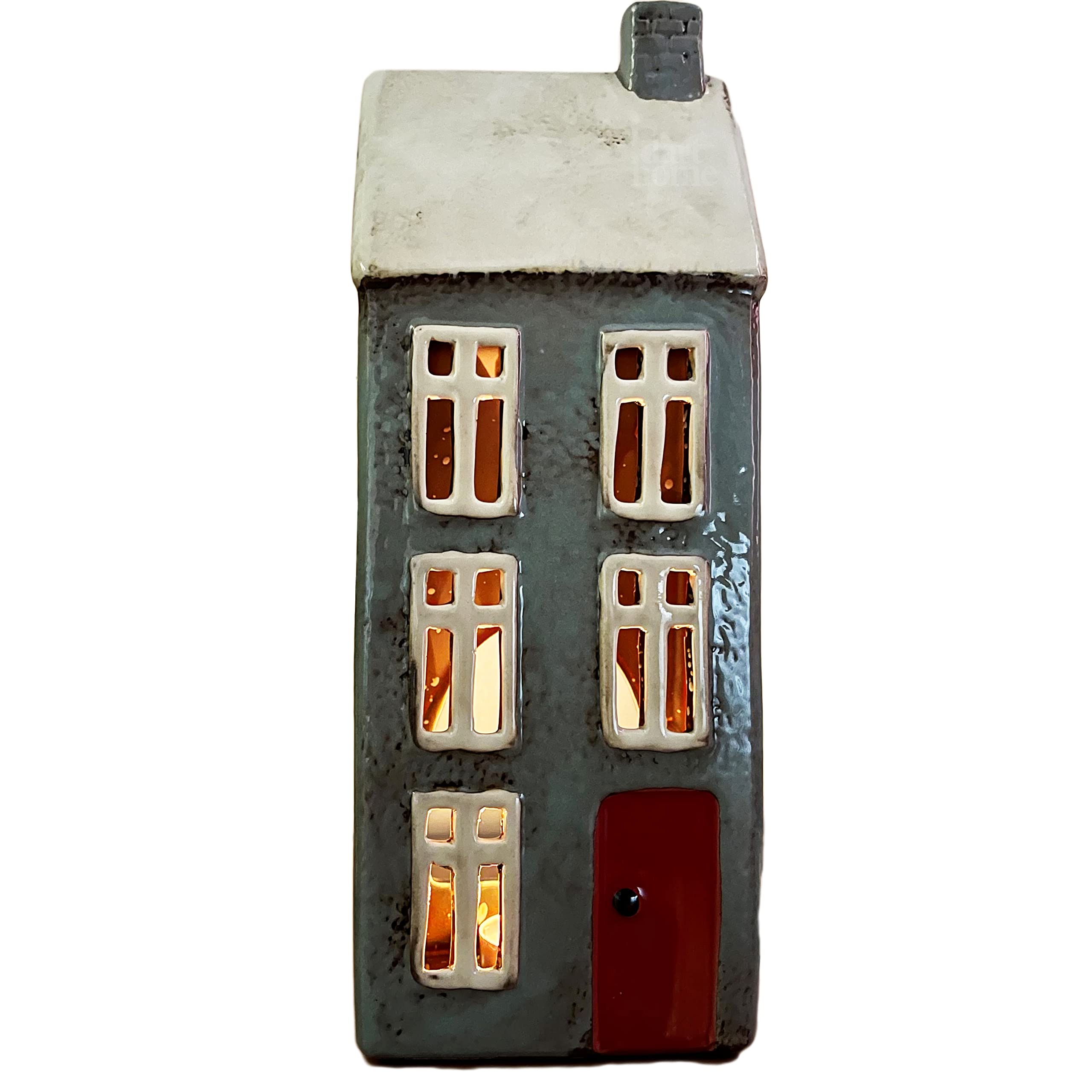 Darthome Grey & White Tall Grey Village Pottery Ceramic Cottage House Tea Light Candle Holder Ornament 26Cm