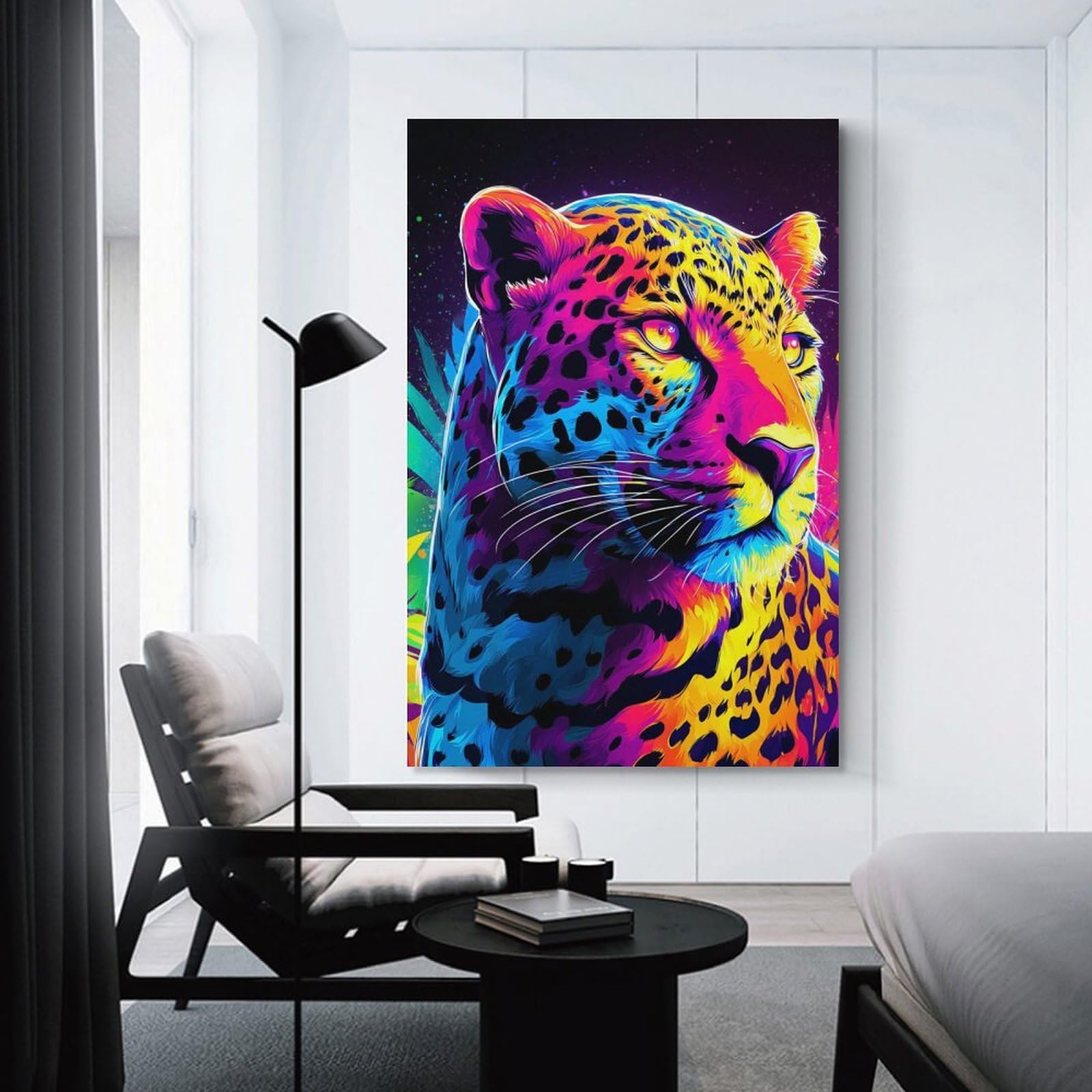 Junmoney Unframe-Neon Leopard Vibrant Artwork Neon Leopard Vibrant Artwork Decorative Wall Artwork, 16X24inch(40X60cm), For Hallway, Lounge Or Guest Room, Decorative Present For New Homes