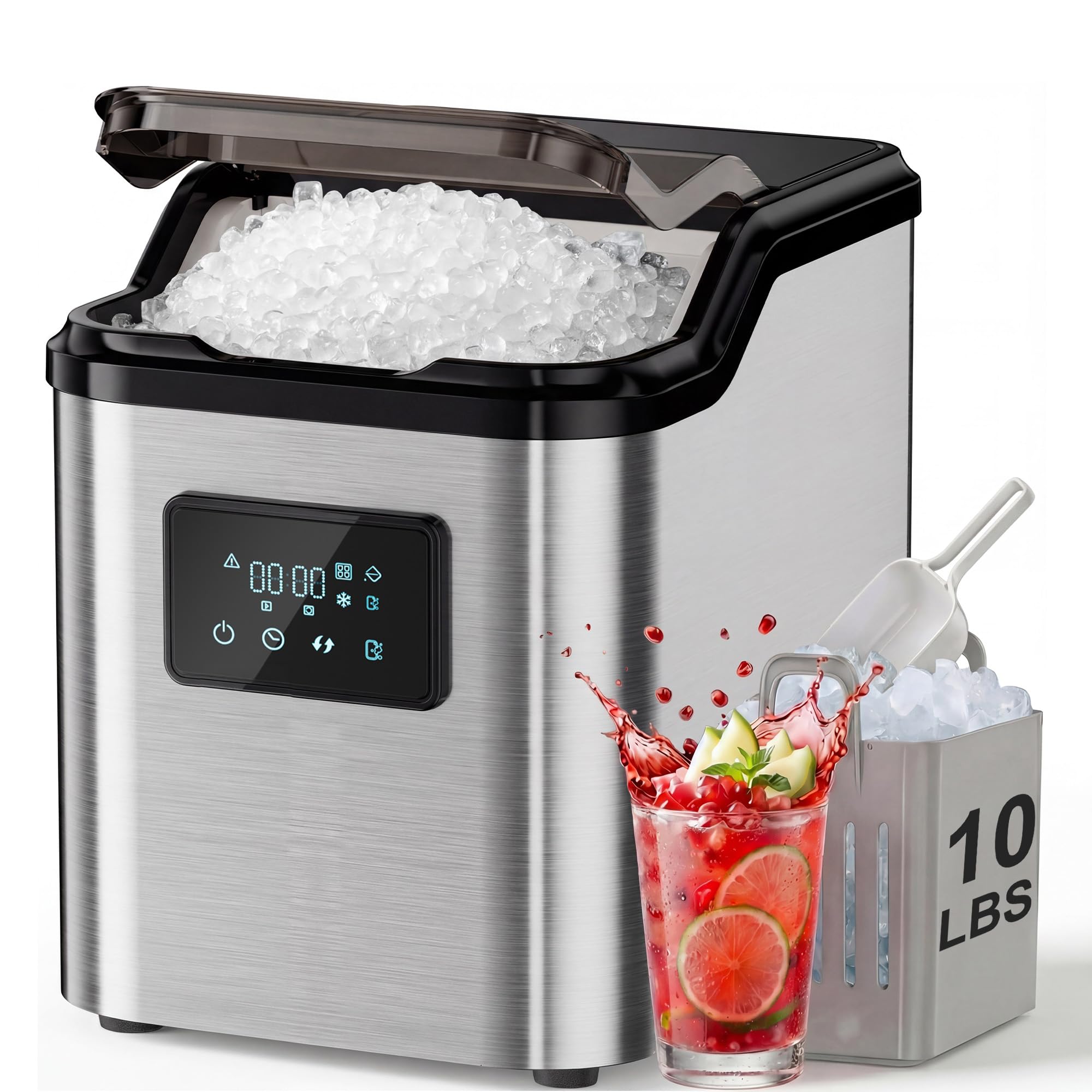Nugget Ice Makers Countertop,Portable Pebble Ice Machine with Crushed Ice,45lbs/Day Soft Pellet Ice Maker Stainless with 24H Timer, Self-Cleaning Chewable Sonic Ice for Home,Kitchen,Office — view 10