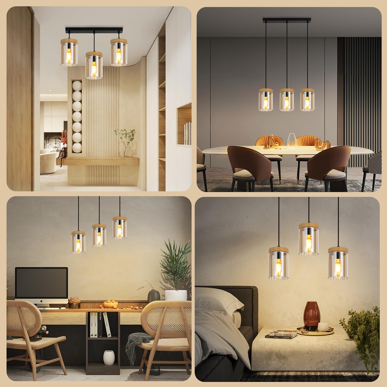 ZMH Pendelleuchte Esstisch Esszimmerlampe Vintage- Hängelampe E27 | Wohnzimmer Glas Esstischlampe Retro 3 Flammig Hängeleuchte Schlafzimmer Pendellampe Höhenverstellbar Küche ohne Leuchtmittel