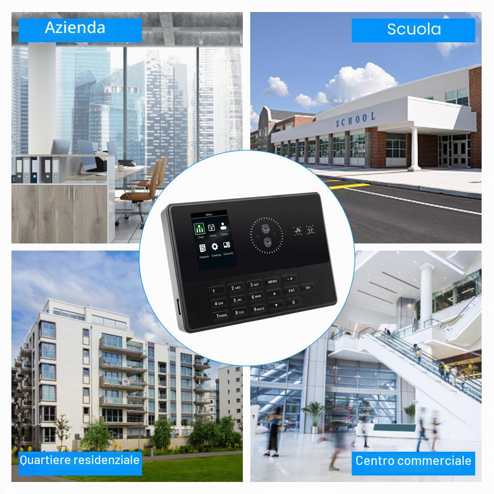 Bisofice T900 Rilevatore Presenze Dipendenti, con Scansione Facciale e impronte digitali e RFID Password, Timbratrice Presenze Prompt Vocale, Display da 2,8", per Piccole Imprese
