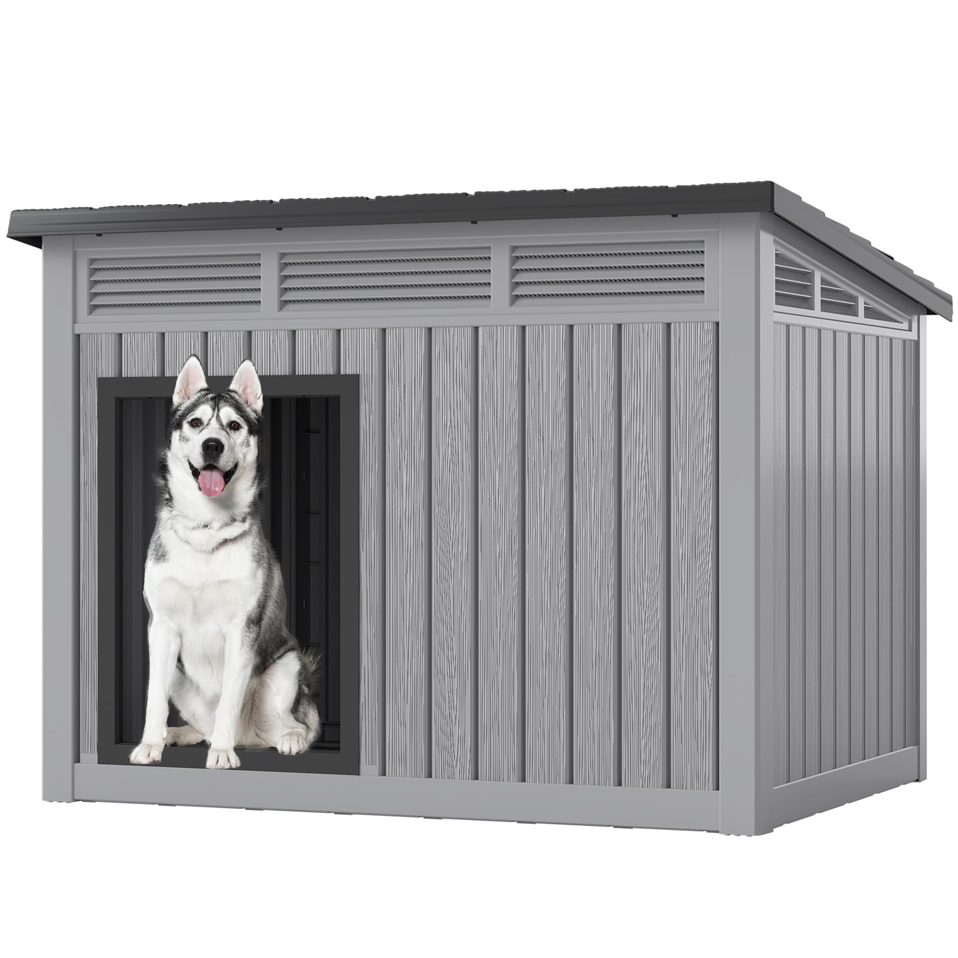 Photo 1 of **MISSING PARTS** Fancyango Large Dog House for Indoor & Outdoor - Weatherproof & Removable Roof, Fits Small to Large Dogs (42.8" L x 33" W x 31.5" H) - Grey