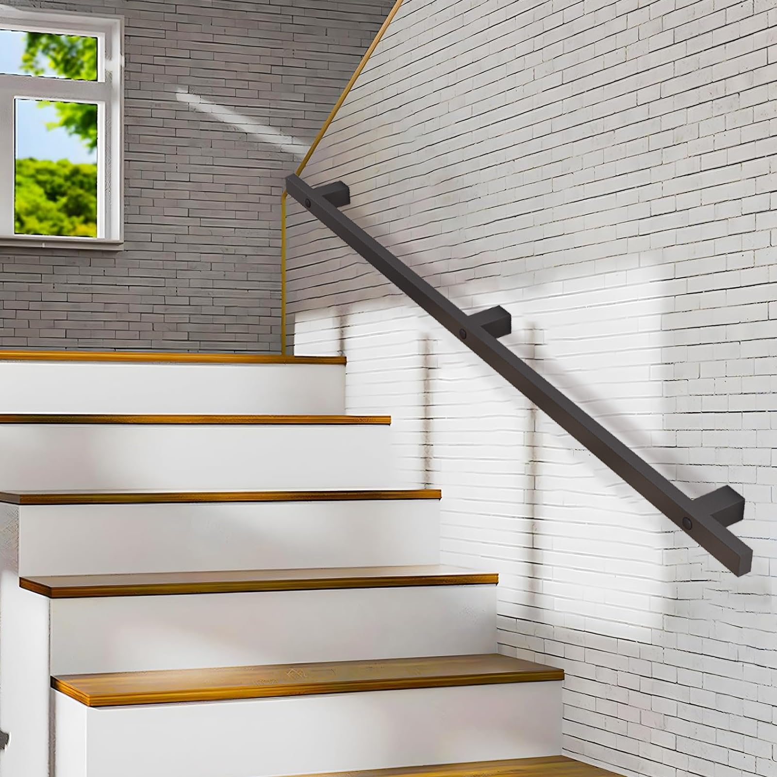 Fkxsxaz 100Cm~600Cm Handrails For Interior Stair, Wall Mount Outdoor Grab Bars, Staircases Railing Handrail Banister Hand Rail Support Bar Rails With Metal Wrought Iron Brackets(18Ft/540Cm