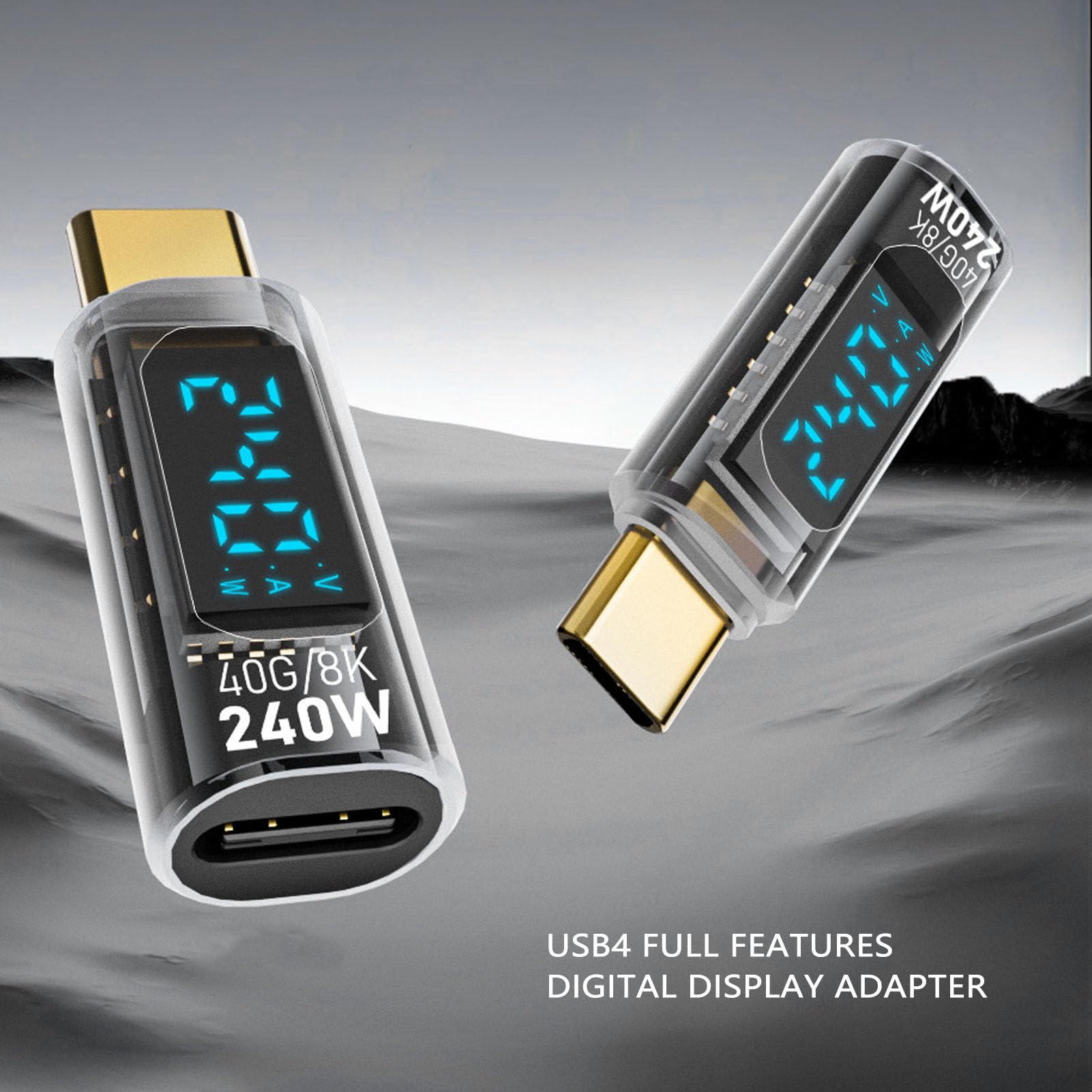 Adapter USB C 240 W Tester Miernika Mocy z Wyświetlaczem Cyfrowym, Adapter Przedłużający USB C Męski na żeński, Tester Miernika Mocy, Wideo 8K 60 Hz, Transfer 40 Gb/s