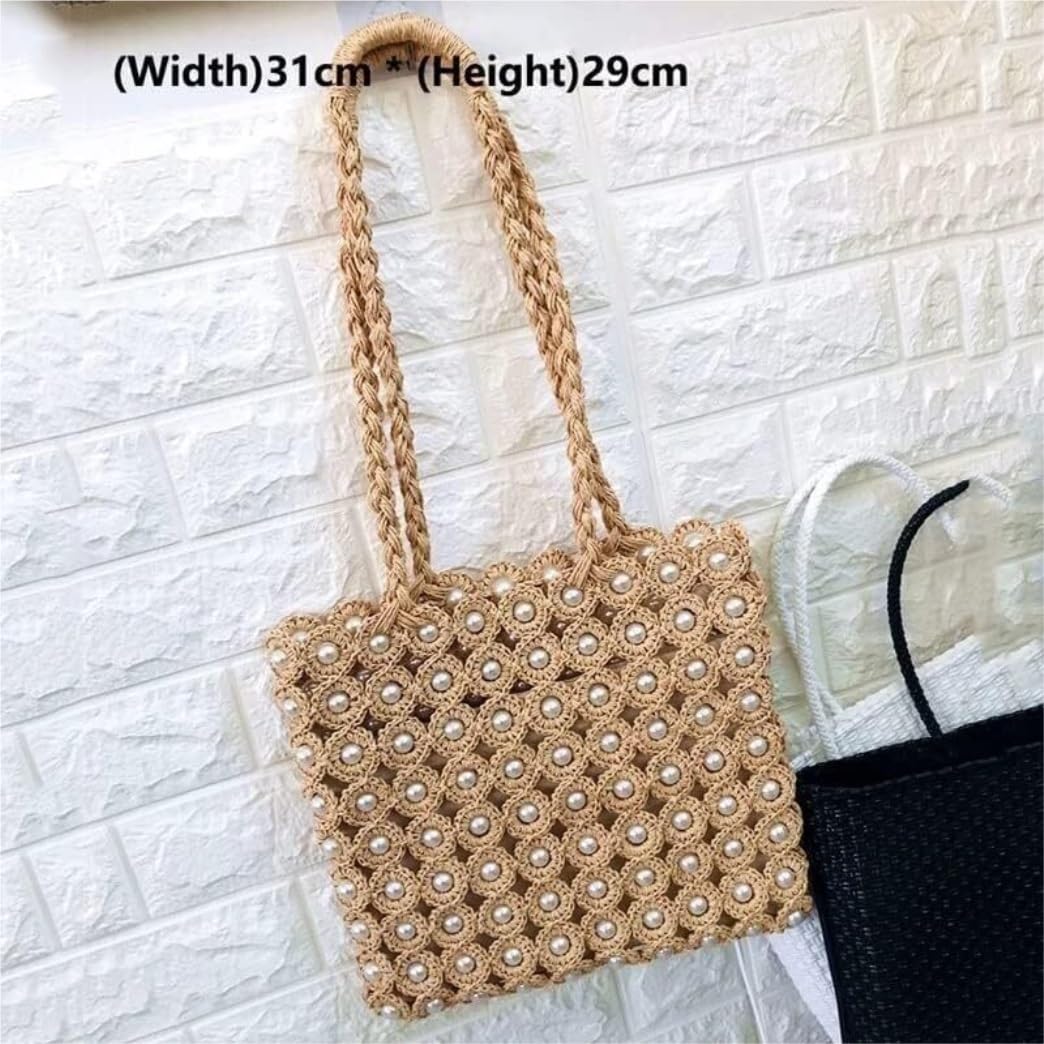 Bolso Mujer Bolsos De Paja Verano Hombro Tejidos con Perlas para Mujer Paja Mano