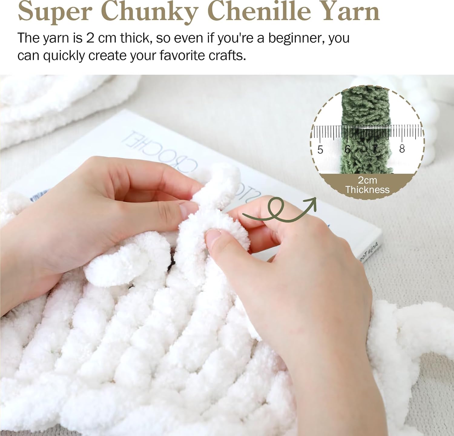 Chunky Chenille Yarn for Crocheting and Hand Knitting Blanket - Bulky Fluffy Jumbo Thick Yarn - Pack of 4 (4 Skeins, Each 28 Yds, 8oz) Olive Green