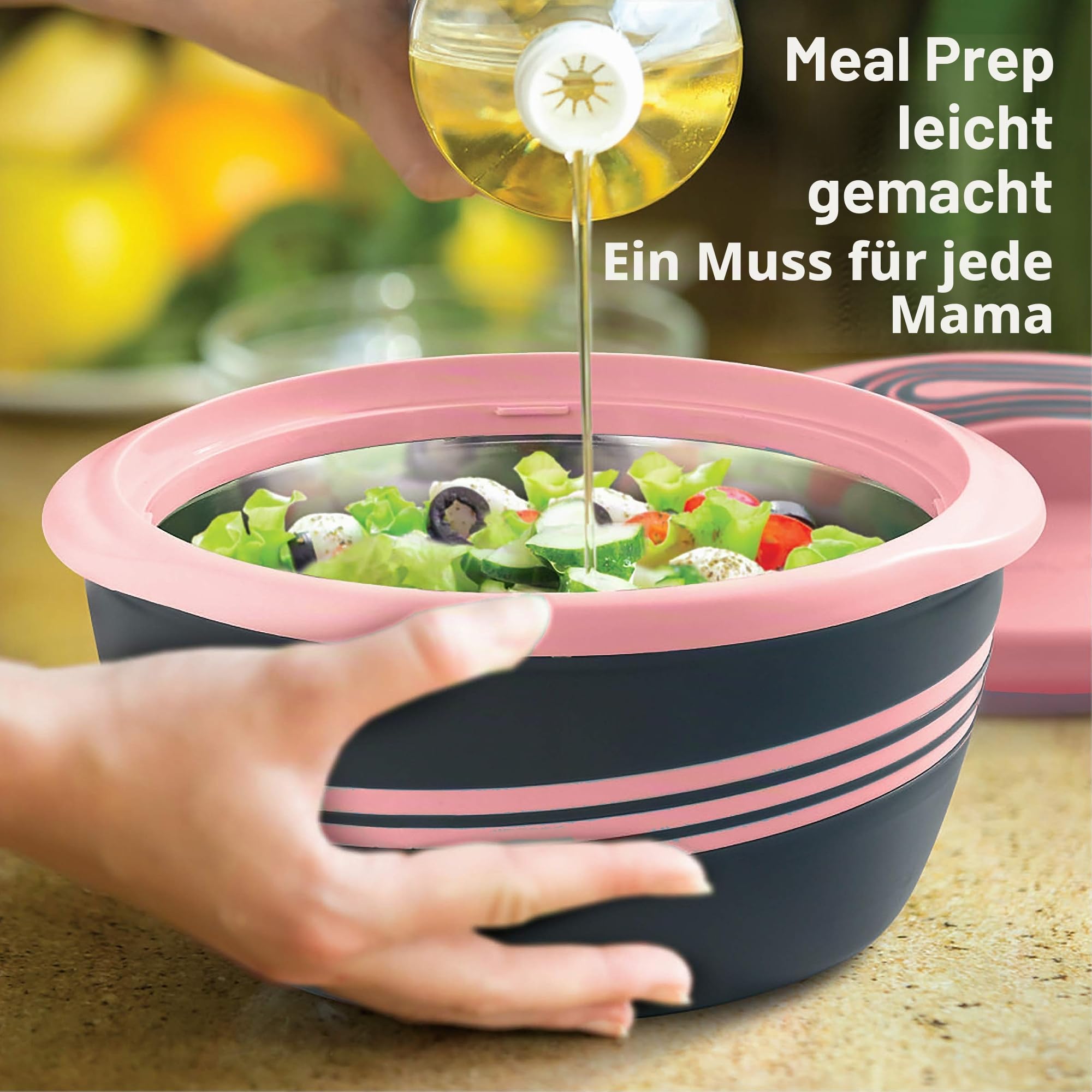 Pinnacle Thermoschüssel mit Deckel 3tlg. Set 2,5 l /1,4 l /0,95 l - Edelstahl - Warmhaltbehälter Essen, Salatschüssel - Thermoschüsseln für Heiße Speisen