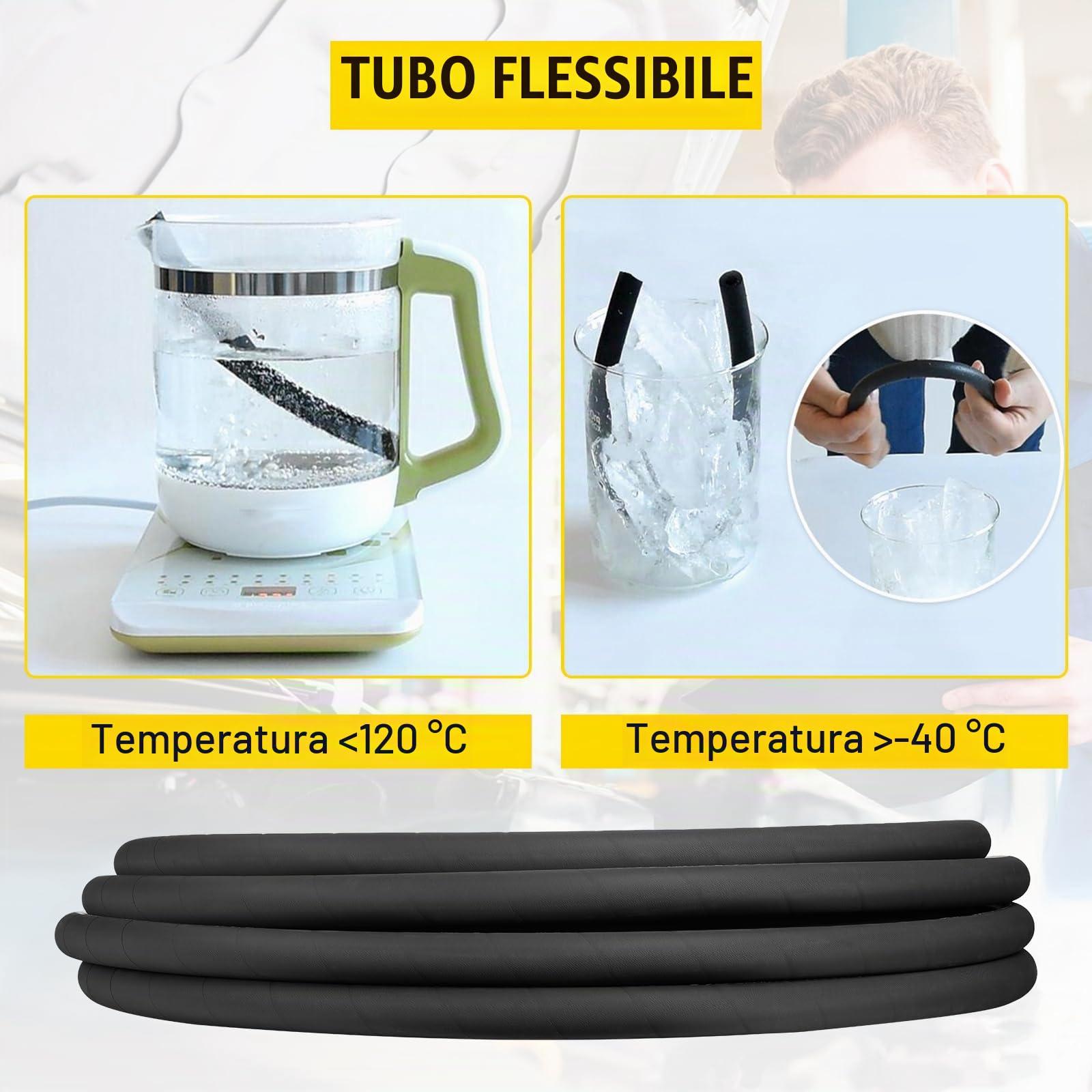 VEVOR Tubo idraulico 3/4" x 50ft a spirale 3120 PSI, gomma 2 treccia di filo di acciaio ad alta resistenza, tubo flessibile da 20 ℃ a 140 olio, nero