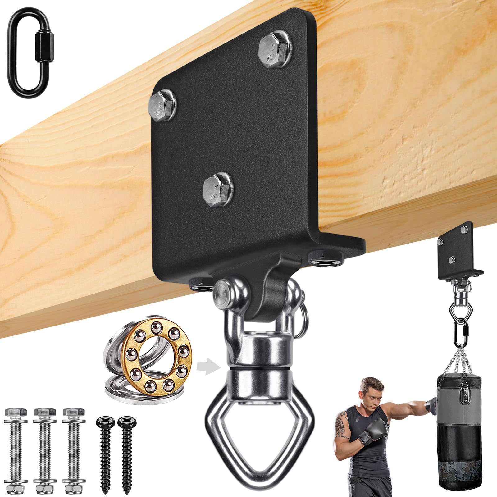 SELEWARE Punching Bag Hanger with Bearings Heavy Bag Beam Mount Hardware 360° Rotation Boxing Bag Hanger I Beam Heavy Bag Hanger Beam Mount Hooks with Carabiner for Hanging Heavy Punching Bag Sandbag