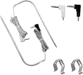 Grill Thermometer Probe Replacement Kit for Traeger BBQ Grills, 2 Pack High-Temperature Meat Temperature Probe Replacement with 2 Stainless Steel Probe Clip Holders, 3.5mm Plug