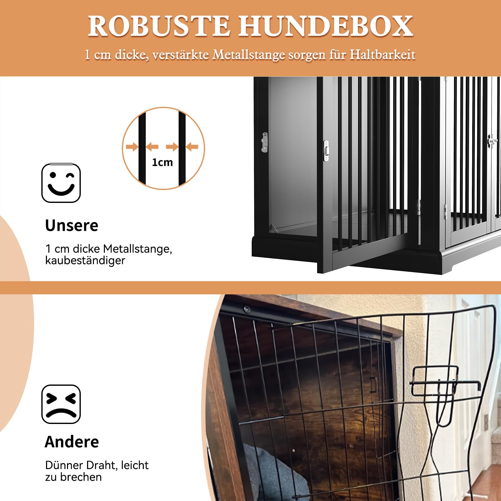 HOLTICO Hundebox für Zuhause, Hundekäfig Möbel mit Kissen, Hundehaus, Hundekäfige für große Hunde, Möbelstil Hundebox mit Klappdeckel, Schwarz（L）