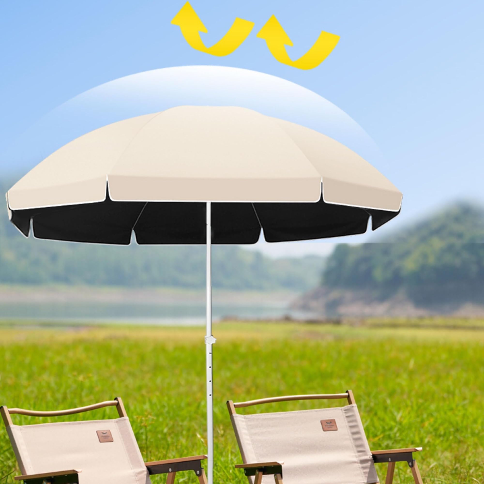 Parasol plażowy chroniący przed promieniowaniem UV: 1,8 m 2,1 m przenośny okrągły parasol ogrodowy na zewnątrz z 8 żebrami i regulacją wysokości