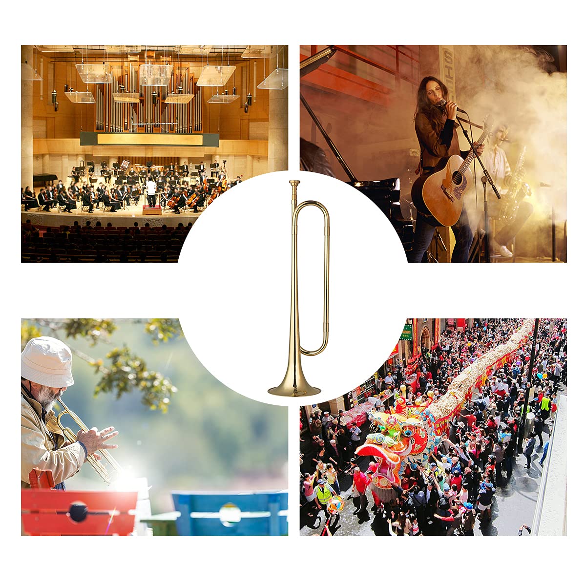 Llamada de Corneta en Forma de C de latón chapada en Oro, Instrumento Musical de caballería con Boquilla para Principiantes, Banda Escolar, Orquesta Militar (18,7 Pulgadas)