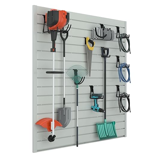 PVC Slat Wall Panels,4ft by 4ft (16 sqft) Garage Wall Organizer Storage System,Interlocking Slatwall Paneling Sheets Workshop,Heavy Duty Slatwall Shelves Tools Organization,Wall Mounted Storage Rack