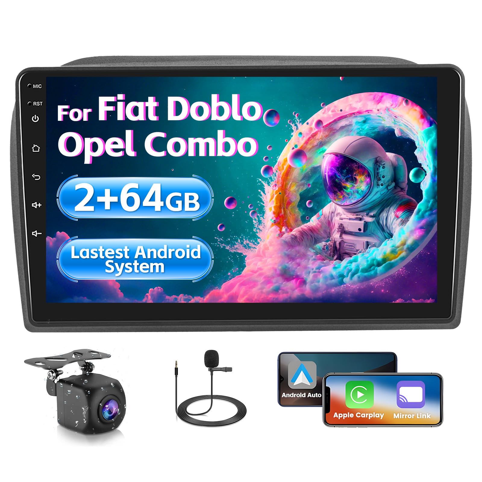 Inefala 2+64GB 9'' Android 15 Autoradio per Fiat Doblo/Opel Combo 2 DIN
