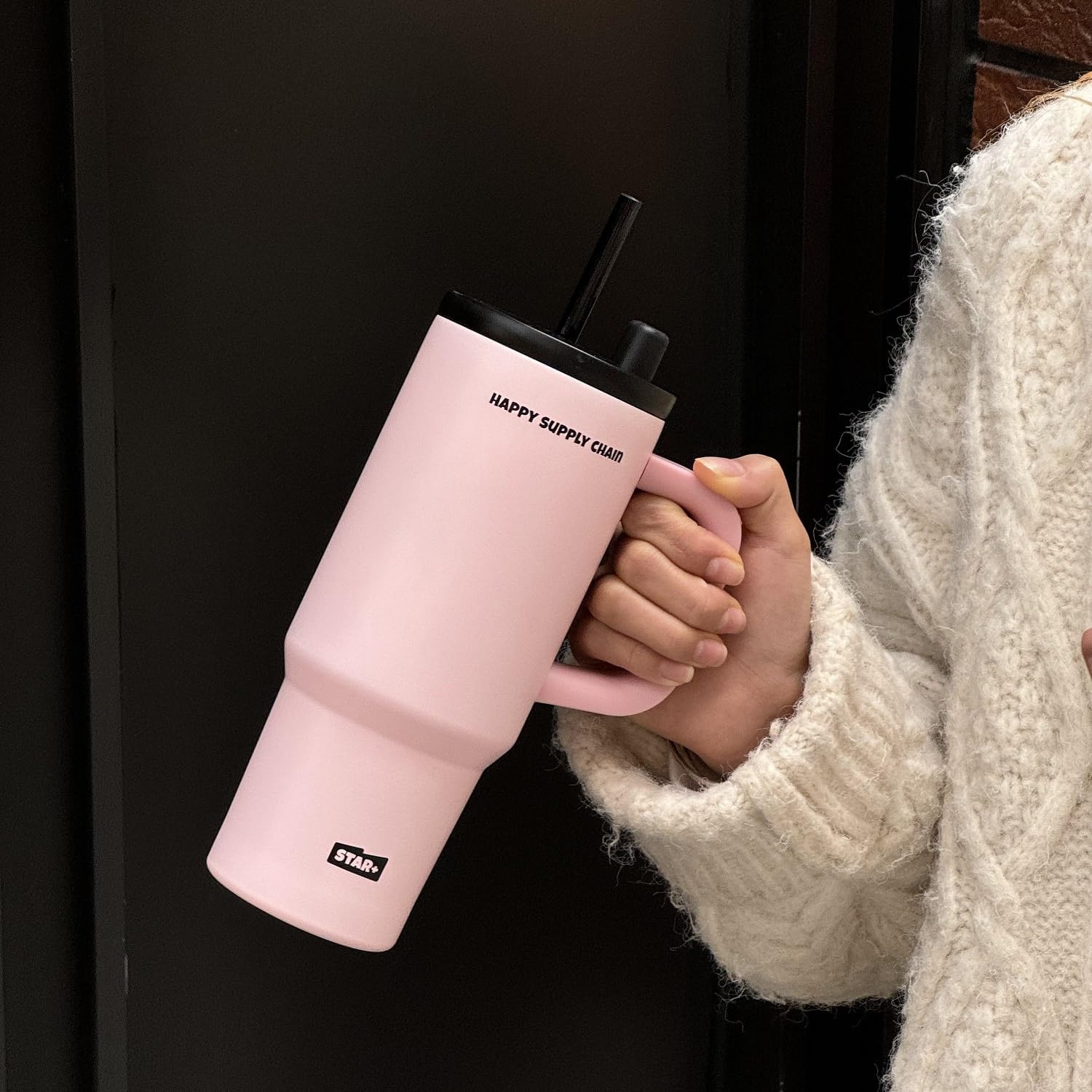 24 oz Tumbler with Lid and Straw, Stainless Steel Travel Coffee Mug with Handle, Resuable Insulated Water Bottle, Portable Ice Coffee Cup for Women, Pink - Image 5