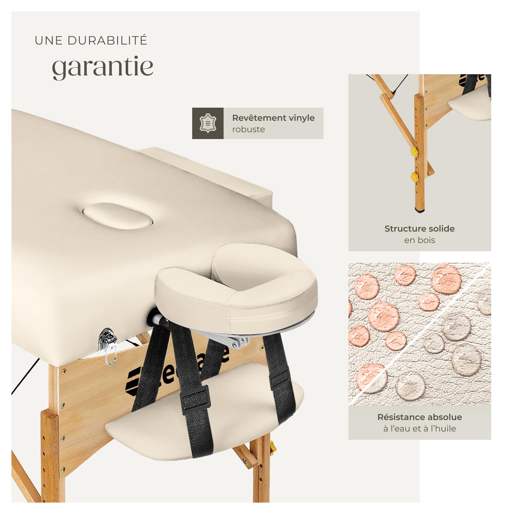 tectake® Table de Massage Pliante Professionnelle 3 Zones Épaisseur de 13 cm Massage et Relaxation Bois Table Esthetique Professionnel Lit de Massage Portable Housse de Transport - Beige