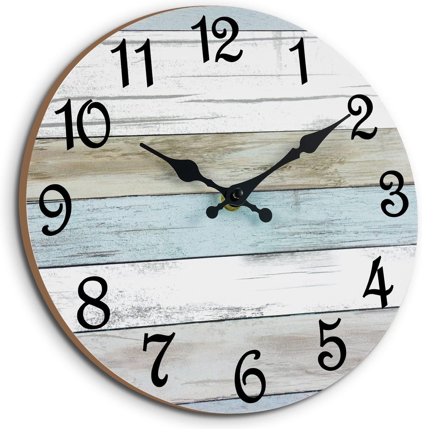 CHYLIN Wall Clock 12 Inch Bathroom Clock, Rustic Wall Clocks Battery Operated, Silent Non Ticking Wooden Coastal Beach Clock for Kitchen, Living Room, Bedroom (White) 12 Inch B-white,brown,blue