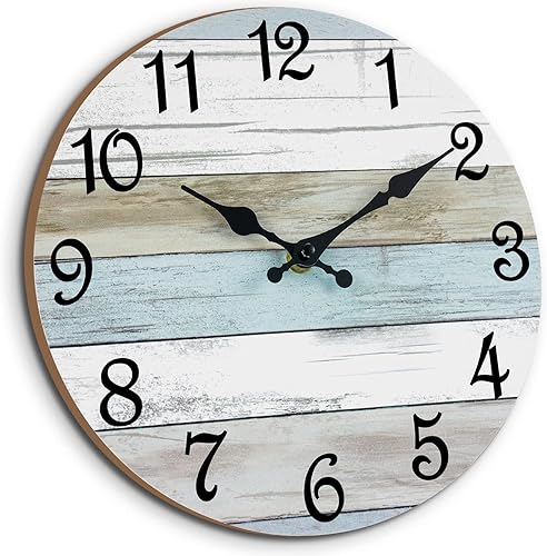 Miniatura 13 de CHYLIN Reloj de pared, 10 pulgadas, silencioso, sin tictac, funciona con pilas, reloj rústico turquesa verde azulado decorativo para cocina, baño,
