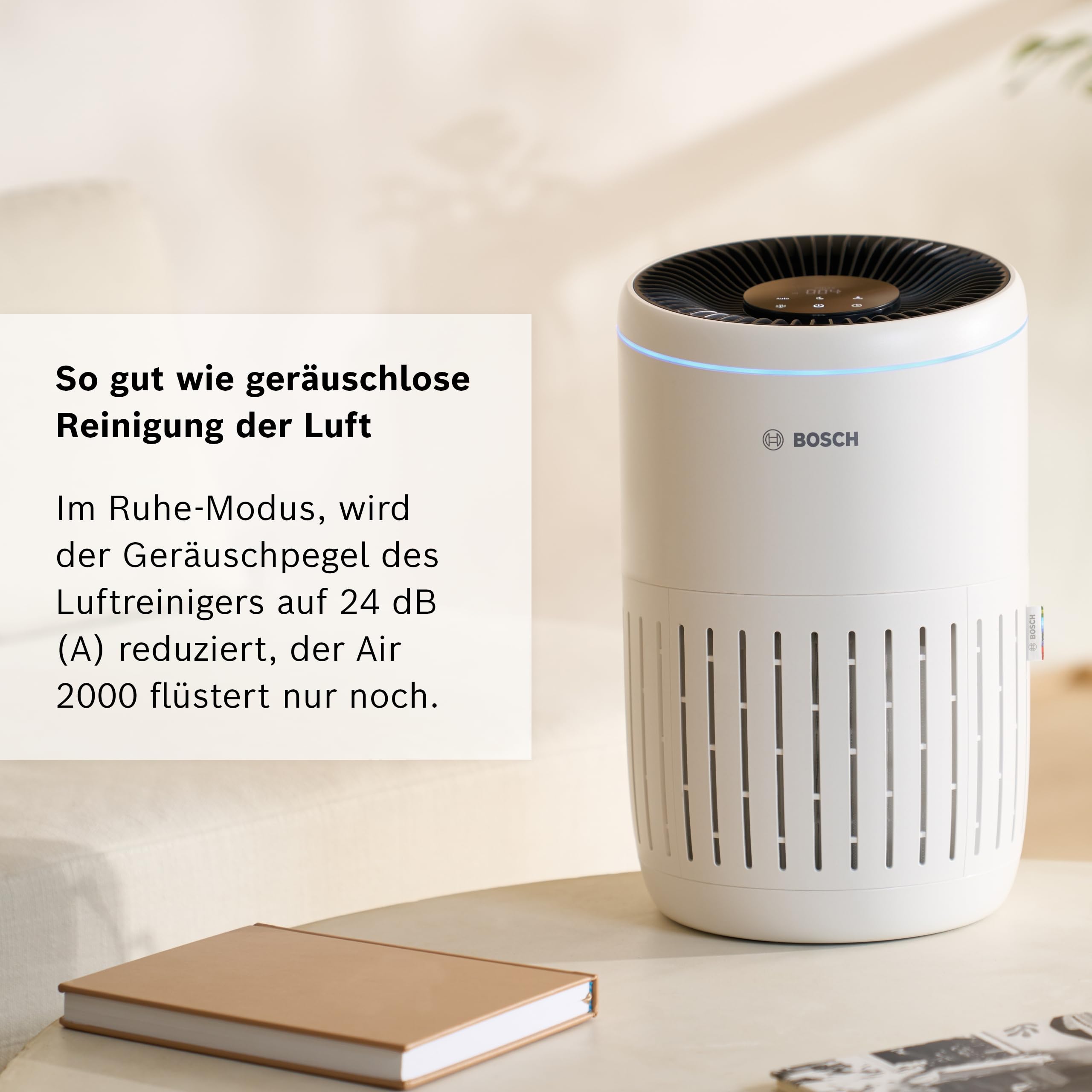 Bosch Air 2000 Luftreiniger - Für Räume bis zu 37,5 m² - Entfernt effizient Schadstoffe - Mit 3-in-1 Luftfilter, Smart Sensor, Automatikmodus, Ruhemodus (< 25 dB(A)) - CADR: 180 m³/h