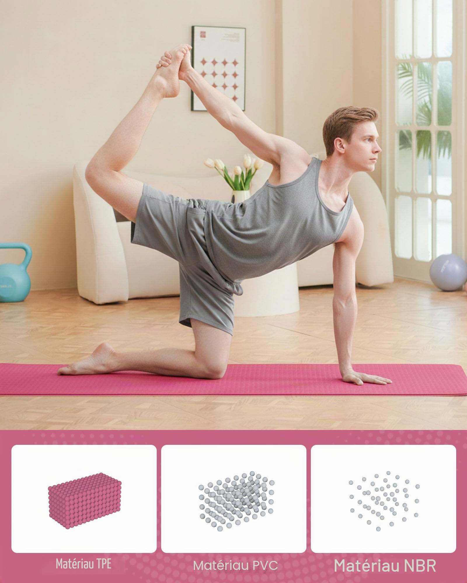 Good Nite Tapis de Yoga Antidérapant Fitness Pilates avec Sangle 183 x 61 x 0,6 cm