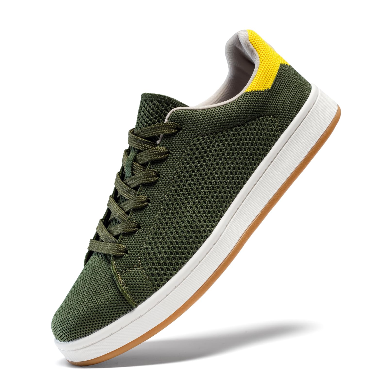 Men's Fashion Sneakers Flying Knitting Breathable Water Resistant Shoes Classic Low Top Lightweight Comfort Lace Up Sturdy Daily Casual Walking Skateboard Shoes for Male Army Green 40 EU