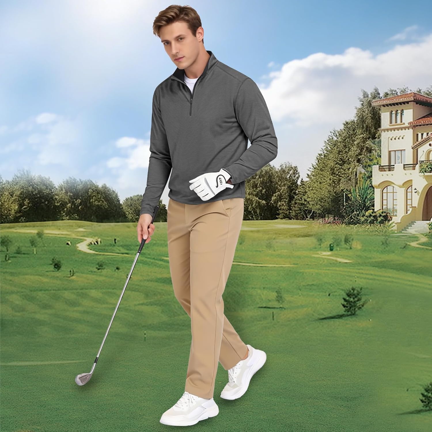 Quarter Zip Pullover Men Golf Shirts Quick Dry Stripe Long Sleeve UPF 50 1/4 Athletic Sun Protection Fishing Running - Image 2
